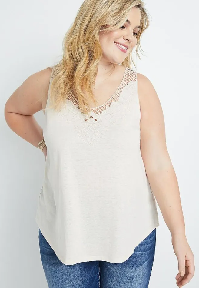 Women Plus Size Floral Lace Neck Tank Top Maurices Plus Tops