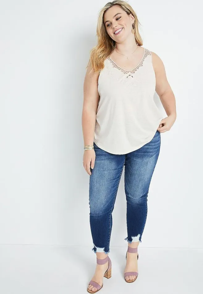 Women Plus Size Floral Lace Neck Tank Top Maurices Plus Tops