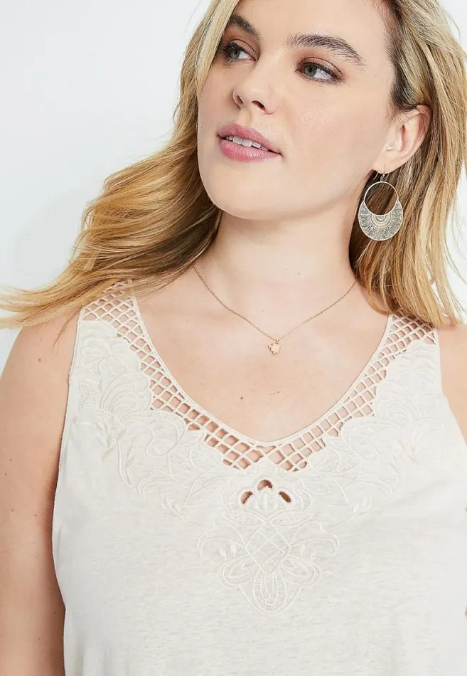 Women Plus Size Floral Lace Neck Tank Top Maurices Plus Tops