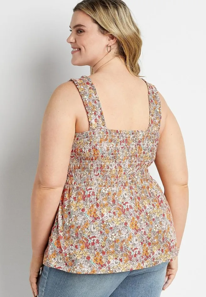 Women Plus Size Floral Smocked Babydoll Tank Top Maurices Plus Tops