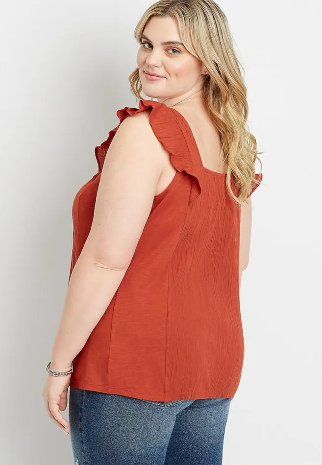 Women Plus Size Flutter Sleeve Button Front Blouse Maurices Plus Tops