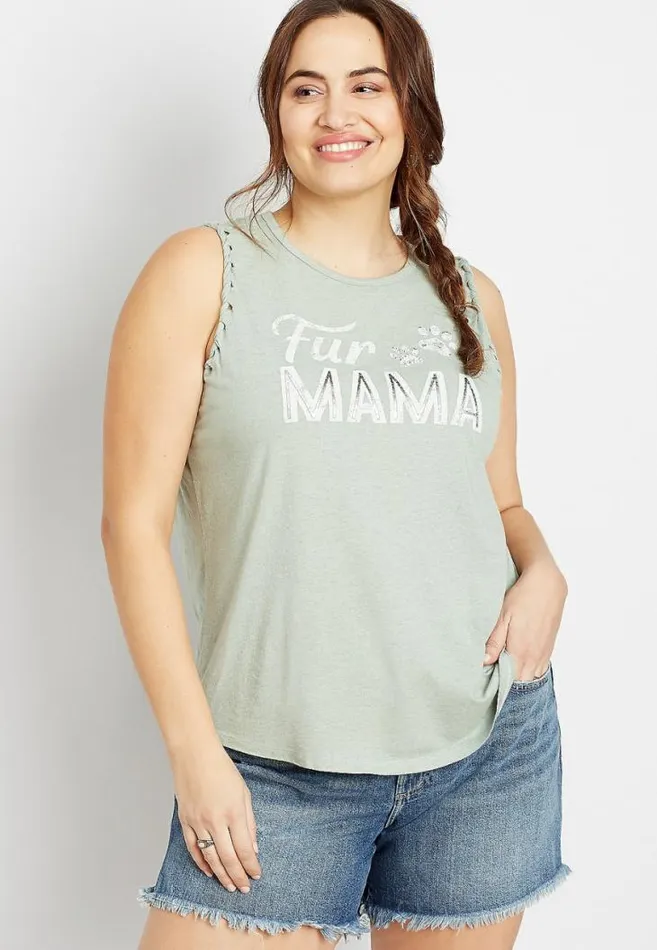 Women Plus Size Fur Mama Braided Graphic Tank Top Maurices Plus Tops