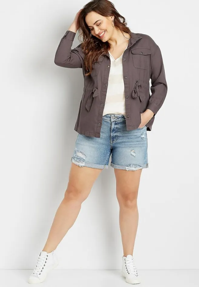 Women Plus Size Gray Cinch Waist Jacket Maurices Plus Tops