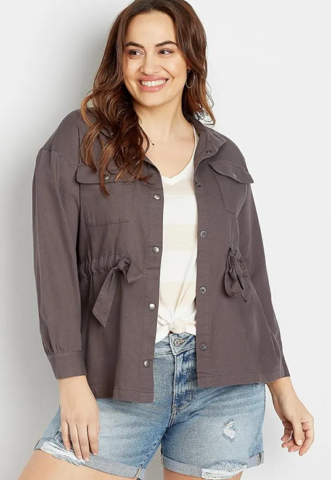 Women Plus Size Gray Cinch Waist Jacket Maurices Plus Tops