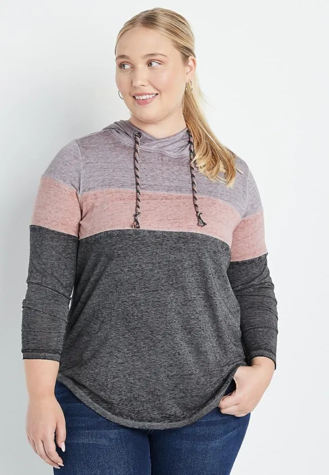 Women Plus Size Gray Colorblock Hoodie Maurices Plus Tops