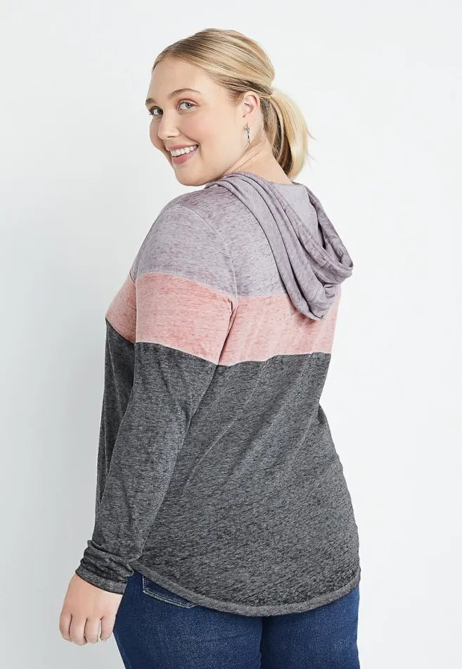 Women Plus Size Gray Colorblock Hoodie Maurices Plus Tops