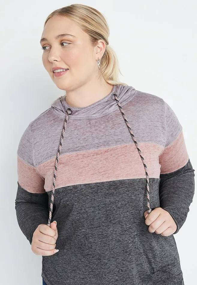 Women Plus Size Gray Colorblock Hoodie Maurices Plus Tops