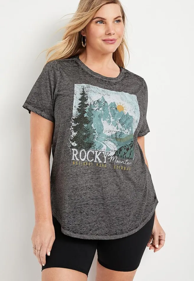 Women Plus Size Gray Rocky Mountain Graphic Tee Maurices Plus Tops