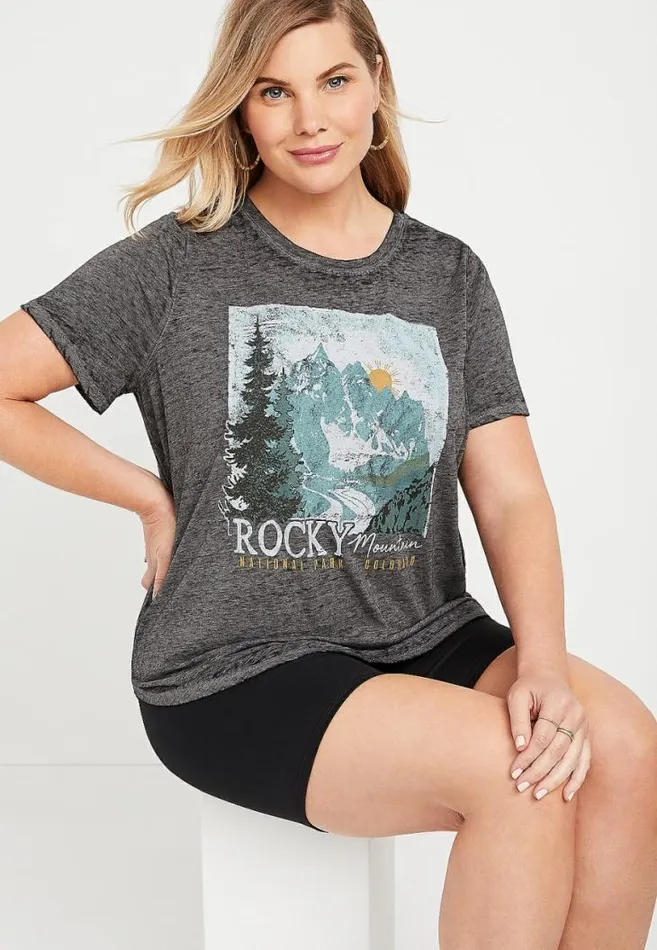 Women Plus Size Gray Rocky Mountain Graphic Tee Maurices Plus Tops