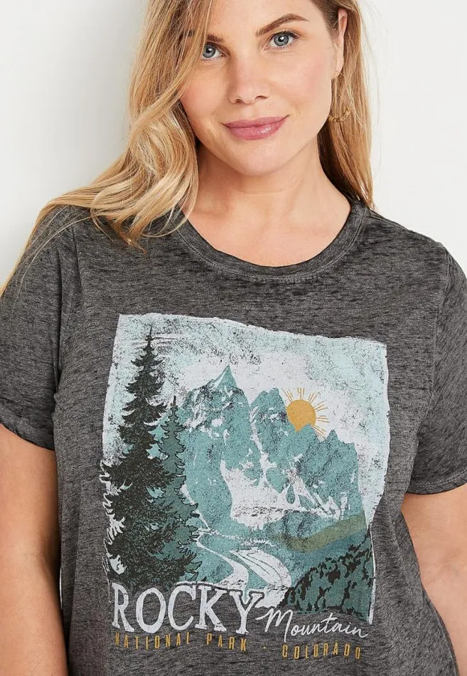 Women Plus Size Gray Rocky Mountain Graphic Tee Maurices Plus Tops