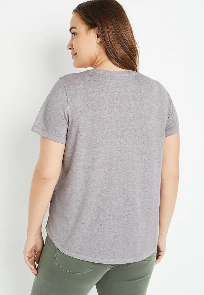 Women Plus Size Gray Wildflower Peace Sign Graphic Tee Maurices Plus Tops