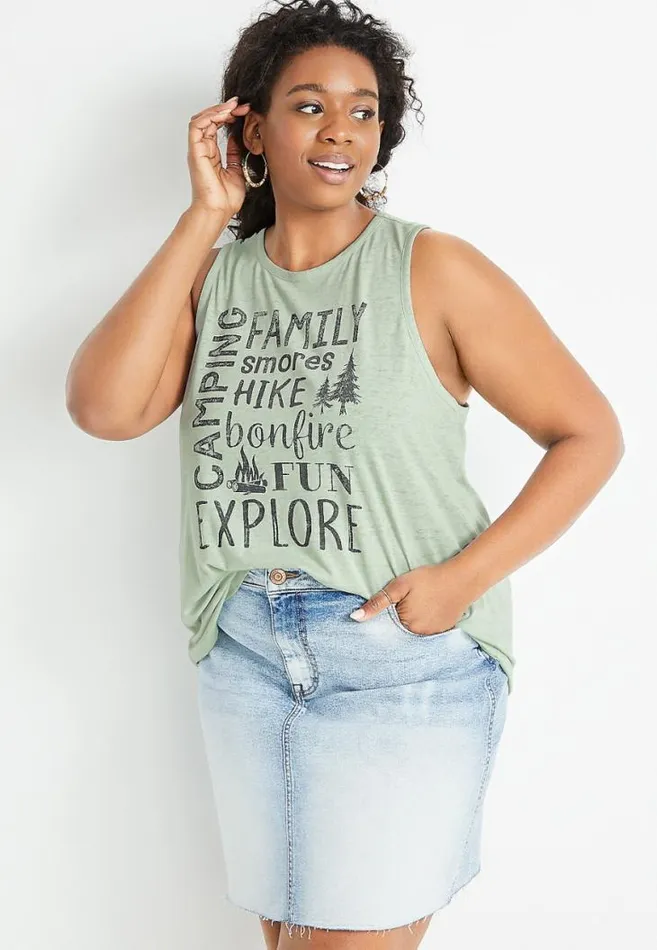 Women Plus Size Green Camping List Graphic Tank Top Maurices Plus Tops