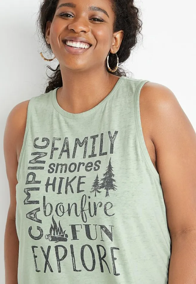 Women Plus Size Green Camping List Graphic Tank Top Maurices Plus Tops