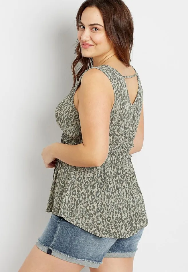 Women Plus Size Green Leopard Ruffle Waist Tank Top Maurices Plus Tops