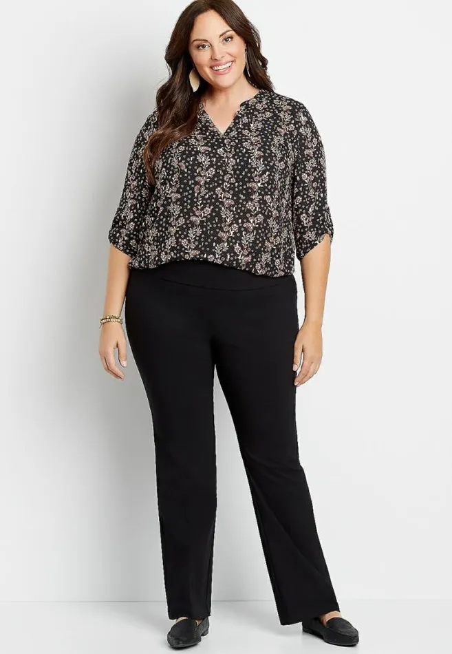 Women Plus Size High Rise Black Bengaline Stacked Waist Bootcut Pant Maurices Plus Bottoms Women Plus Size High Rise Black Bengaline Stacked Waist Bootcut Pant Maurices Plus Bottoms