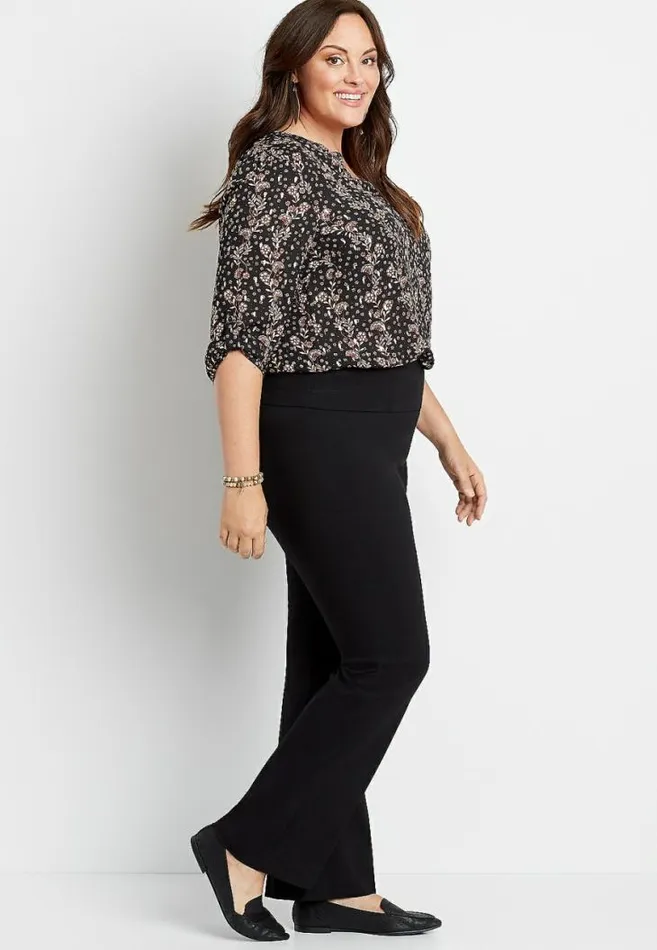 Women Plus Size High Rise Black Bengaline Stacked Waist Bootcut Pant Maurices Plus Bottoms