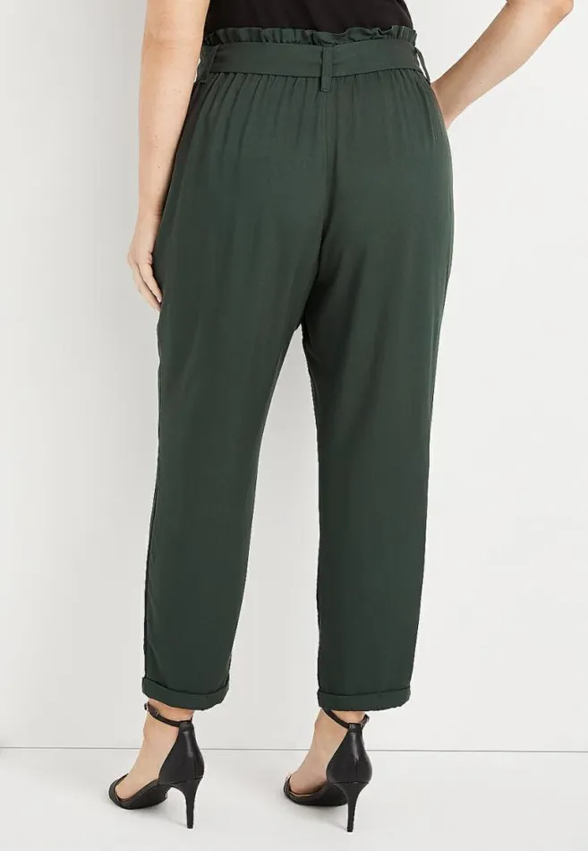 Women Plus Size High Rise Green Tie Waist Ankle Pant Maurices Plus Bottoms