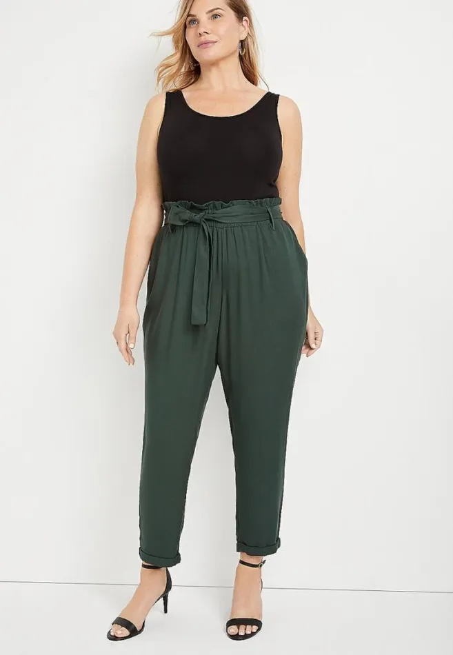 Women Plus Size High Rise Green Tie Waist Ankle Pant Maurices Plus Bottoms