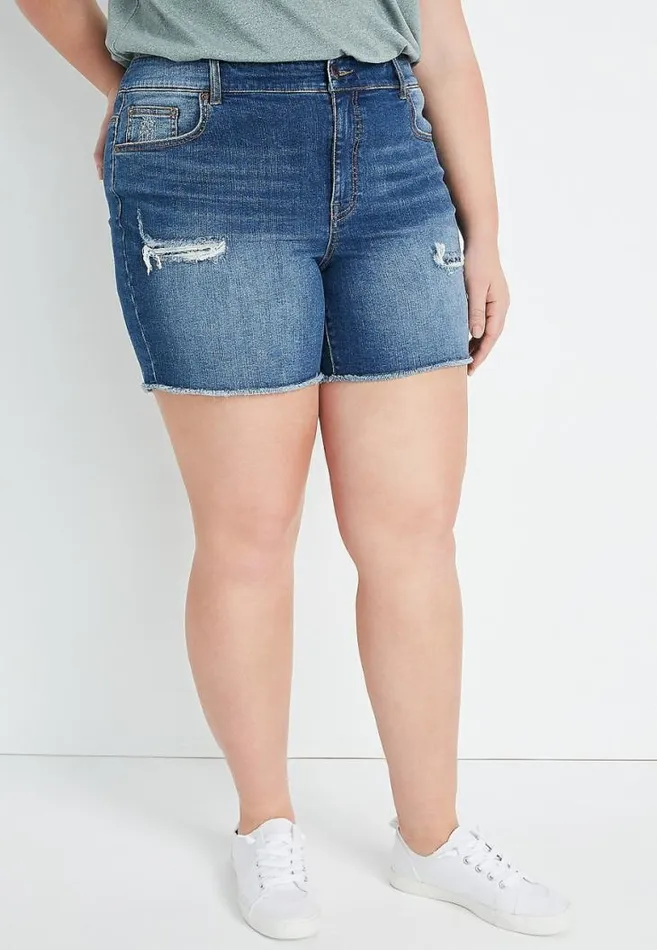 Women Plus Size High Rise Medium Wash Bandana Backed Ripped 6In Short Maurices Plus Bottoms Women Plus Size High Rise Medium Wash Bandana Backed Ripped 6In Short Maurices Plus Bottoms