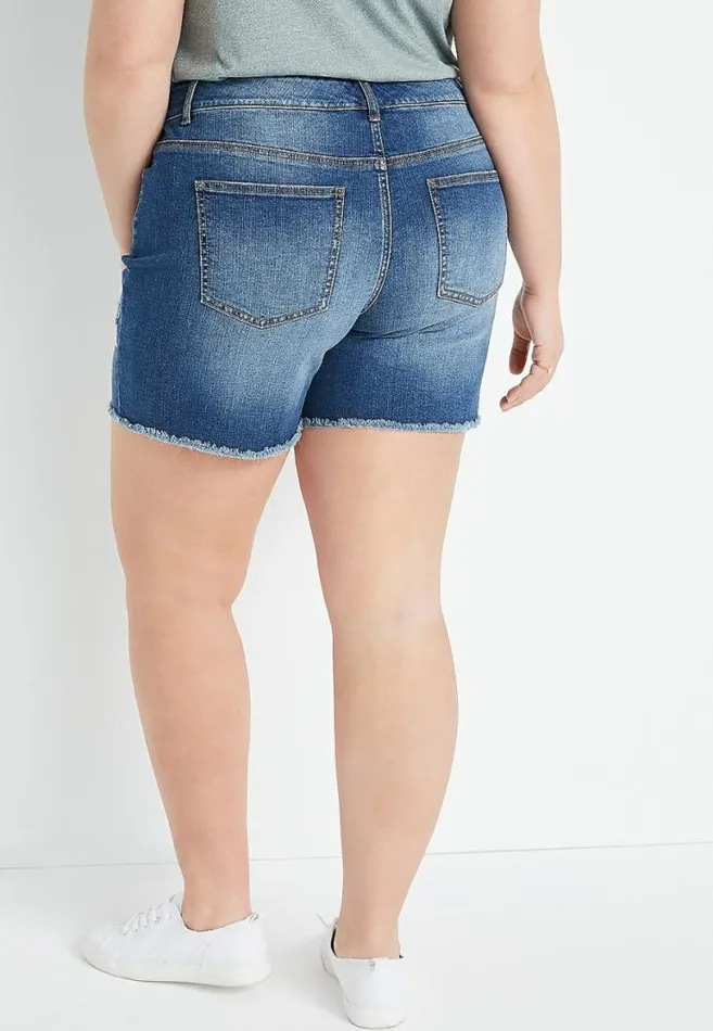 Women Plus Size High Rise Medium Wash Bandana Backed Ripped 6In Short Maurices Plus Bottoms