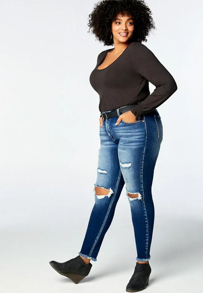 Women Plus Size Kancan High Rise Curvy Dark Destructed Skinny Jean Maurices Plus Jeans