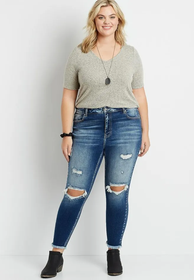 Women Plus Size Kancan High Rise Curvy Dark Destructed Skinny Jean Maurices Plus Jeans