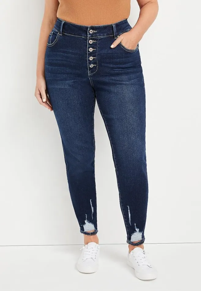 Women Plus Size Kancan High Rise Dark Ripped Hem Button Fly Skinny Jean Maurices Plus Jeans Women Plus Size Kancan High Rise Dark Ripped Hem Button Fly Skinny Jean Maurices Plus Jeans