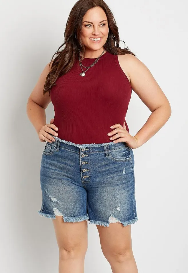 Women Plus Size Kancan High Rise Destructed Frayed Button Fly 6In Short Maurices Plus Bottoms Women Plus Size Kancan High Rise Destructed Frayed Button Fly 6In Short Maurices Plus Bottoms