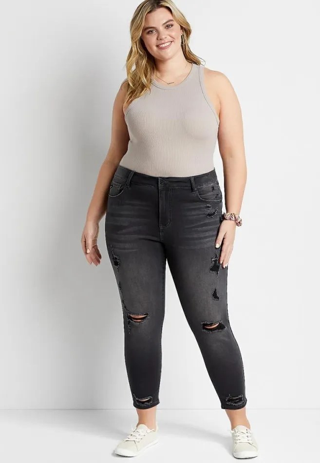 Women Plus Size Kancan High Rise Ripped Skinny Jean Maurices Plus Jeans
