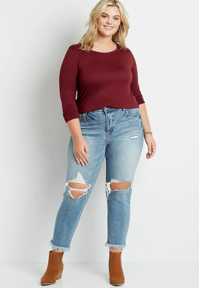 Women Plus Size Kancan Vintage High Rise Destructed Straight Ankle Jean Maurices Plus Jeans
