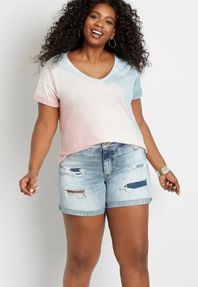 Women Plus Size Light Destructed 6In Boyfriend Short Maurices Plus Bottoms