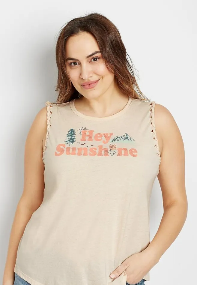 Women Plus Size Light Hey Sunshine Graphic Tank Top Maurices Plus Tops
