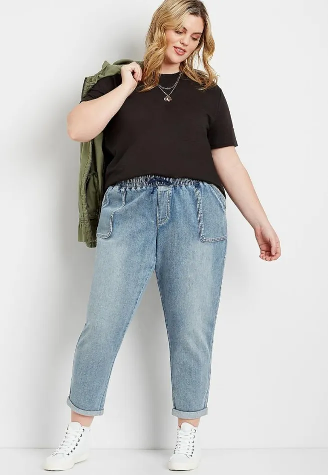 Women Plus Size Medium Marble Wash Denim Weekender Pant Maurices Plus Jeans