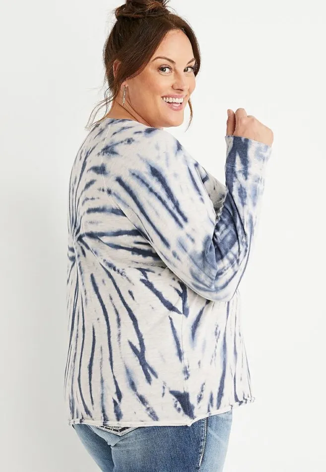 Women Plus Size Navy Tie Dye Crew Neck Sweatshirt Maurices Plus Tops