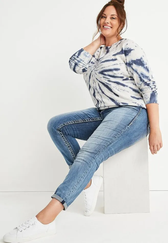Women Plus Size Navy Tie Dye Crew Neck Sweatshirt Maurices Plus Tops