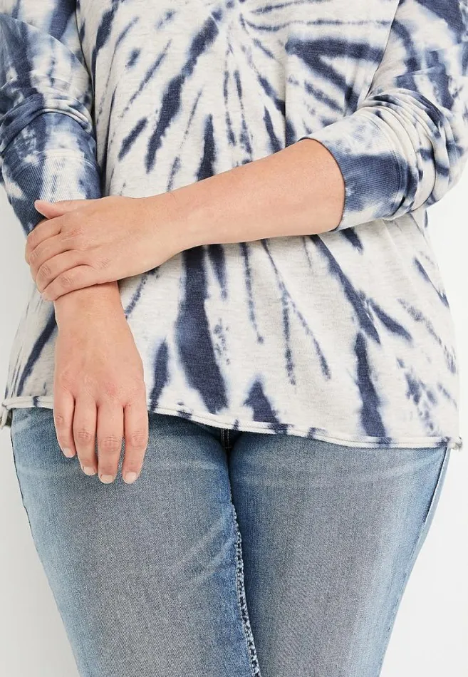 Women Plus Size Navy Tie Dye Crew Neck Sweatshirt Maurices Plus Tops