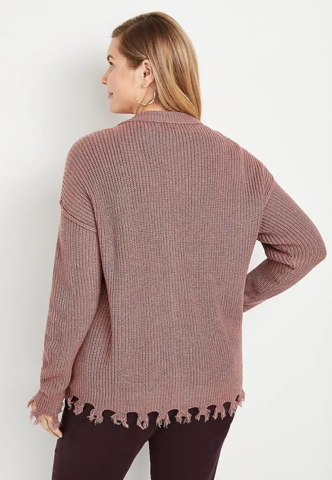 Women Plus Size Pink Distressed Hem Cardigan Maurices Plus Tops