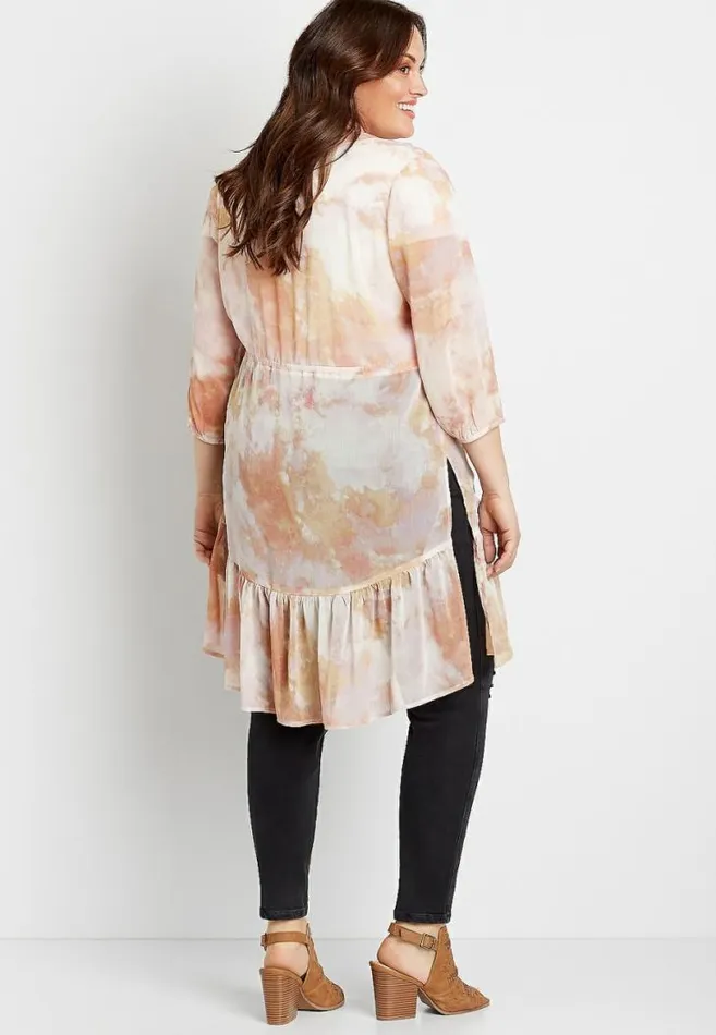 Women Plus Size Pink Tie Dye Tie Waist Kimono Maurices Plus Tops