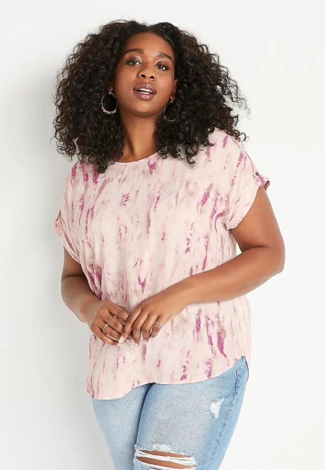 Women Plus Size Pink Tie Dye Zipper Back Blouse Maurices Plus Tops