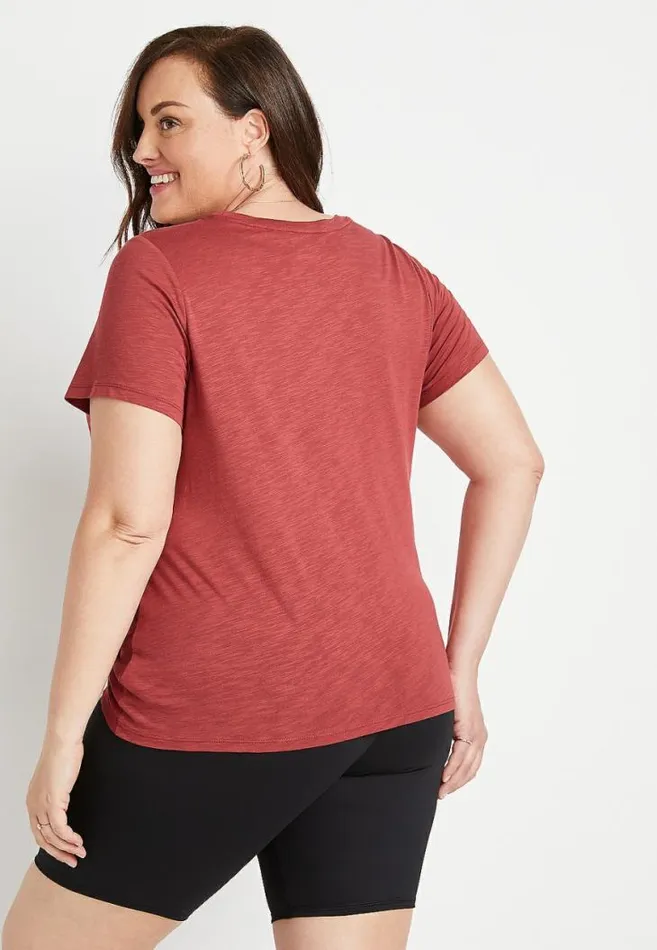 Women Plus Size Red Front Knot Short Sleeve Top Maurices Plus Tops