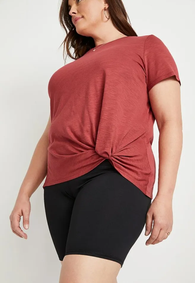 Women Plus Size Red Front Knot Short Sleeve Top Maurices Plus Tops