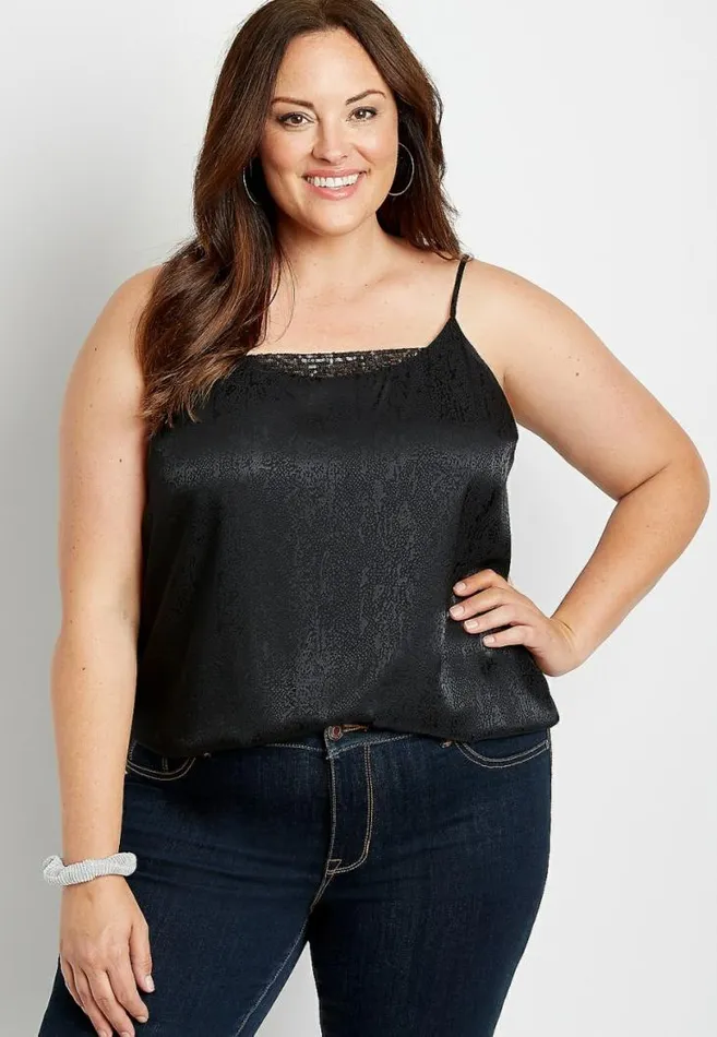 Women Plus Size Shimmer Sequin Trim Tank Top Maurices Plus Tops