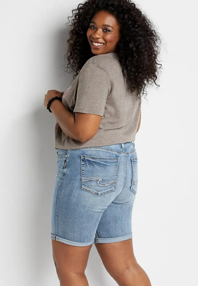 Women Plus Size Silver Jeans Co Avery High Rise Medium Wash 9In Bermuda Short Maurices Plus Bottoms