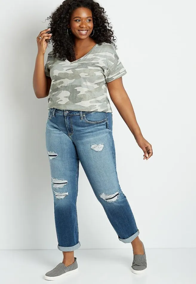 Women Plus Size Silver Jeans Co High Rise Back Destructed Rolled Girlfriend Jean Maurices Plus Jeans Women Plus Size Silver Jeans Co High Rise Back Destructed Rolled Girlfriend Jean Maurices Plus Jeans
