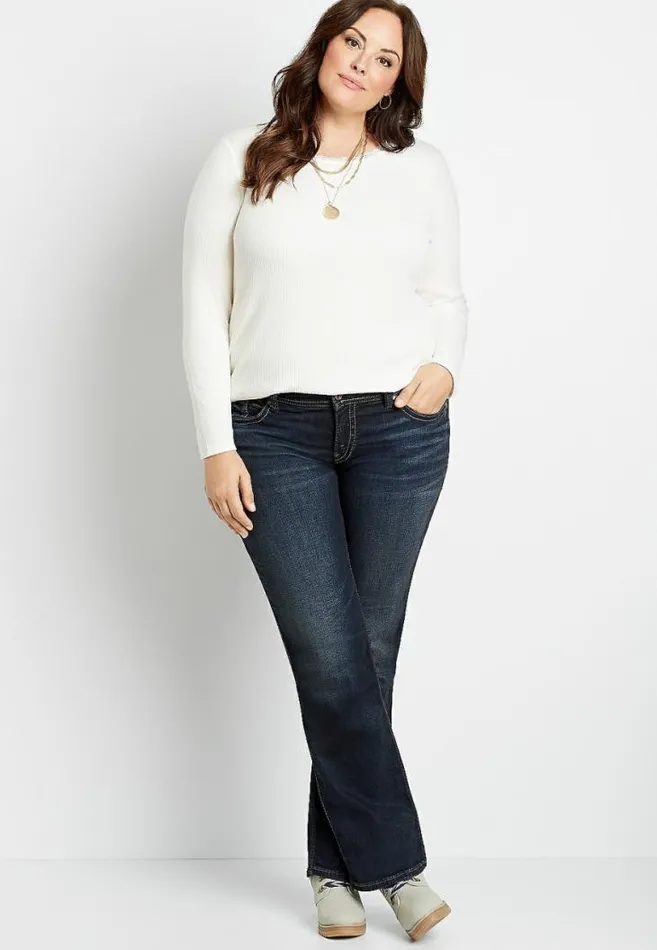 Women Plus Size Silver Jeans Co Suki Dark Wash Navy Stitch Slim Boot Jean Maurices Plus Jeans Women Plus Size Silver Jeans Co Suki Dark Wash Navy Stitch Slim Boot Jean Maurices Plus Jeans