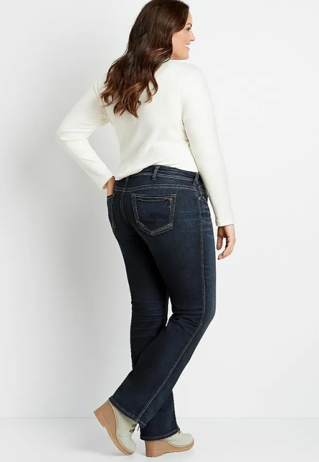 Women Plus Size Silver Jeans Co Suki Dark Wash Navy Stitch Slim Boot Jean Maurices Plus Jeans