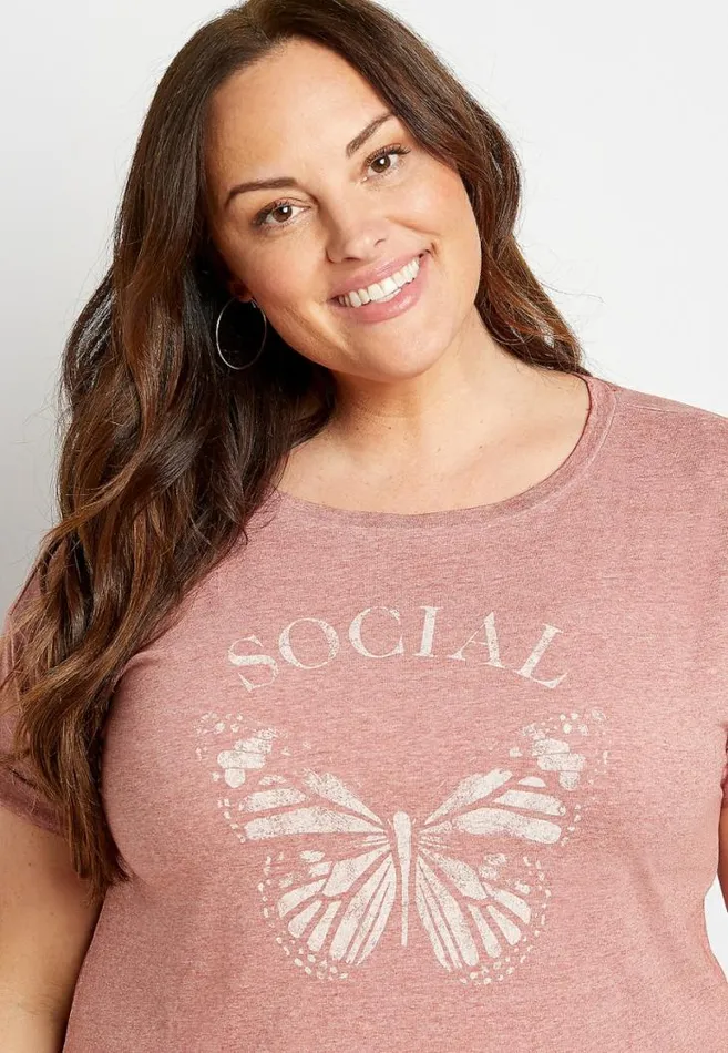 Women Plus Size Social Butterfly Graphic Tee Maurices Plus Tops