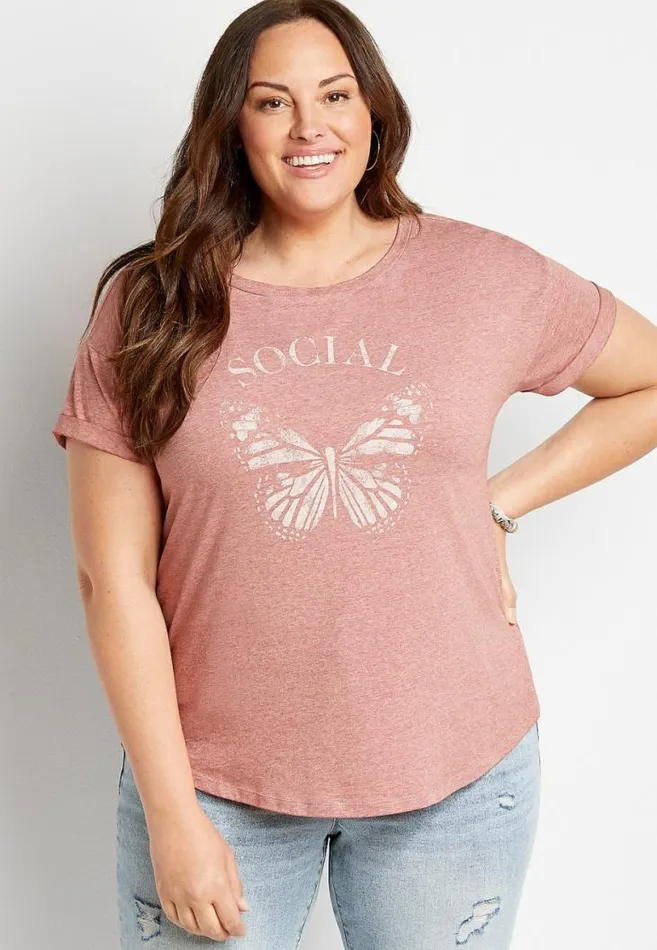 Women Plus Size Social Butterfly Graphic Tee Maurices Plus Tops