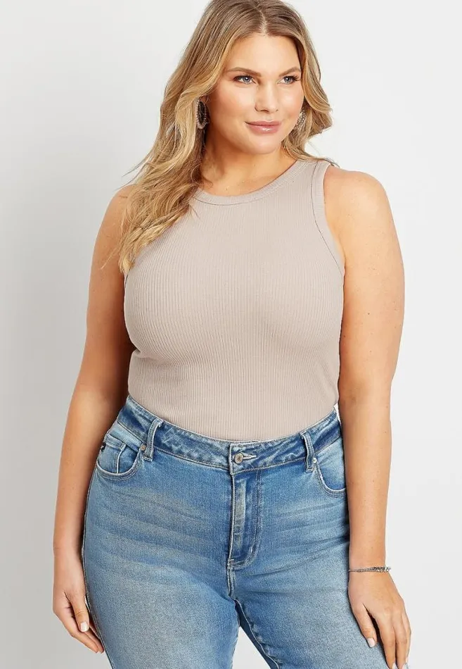 Women Plus Size Solid HighNeck Ribbed Tank Top Maurices Plus Tops