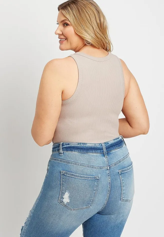Women Plus Size Solid HighNeck Ribbed Tank Top Maurices Plus Tops